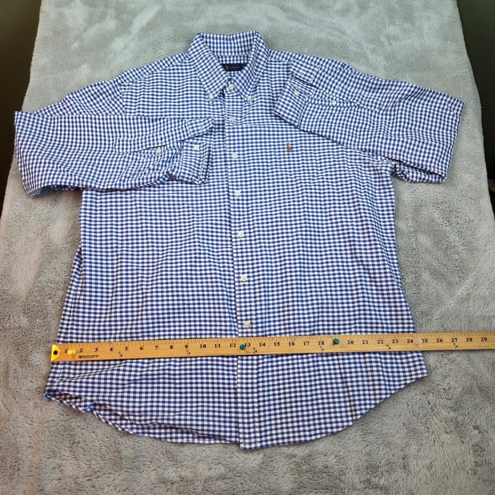 Ralph Lauren Button Down Shirt Mens XL Gingham Long Sleeve Flesh Pony Blue White
